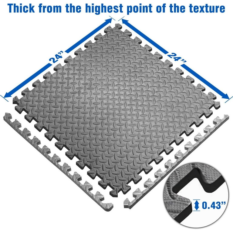 Yes4All 3/8 inch Thick Interlocking Rubber Floor Mat, 6 Tiles, 24Sqft ,Blue  Dot 