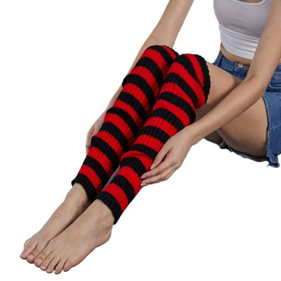 Punk Multicolor Striped Knit Long Socks Women Outdoor Knee High Elastic Leg Warmers Lady Warm Slim Gothic HIp Hop Socks