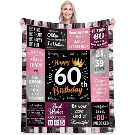 60th Birthday Gifts for Women Unique Happy Birthday Fleece Throw Blanket 50 x 60 Funny 60 Years Old Birthday Decorations Gifts Best 60th Birthday Gfit Ideas for Mom Wife Sister Friends Female