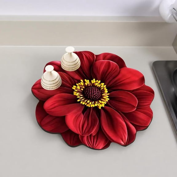 Zeiwohndc 3D Floral Pattern Silicone Kitchen Mat Counter Protectors Foldable Dish Rack