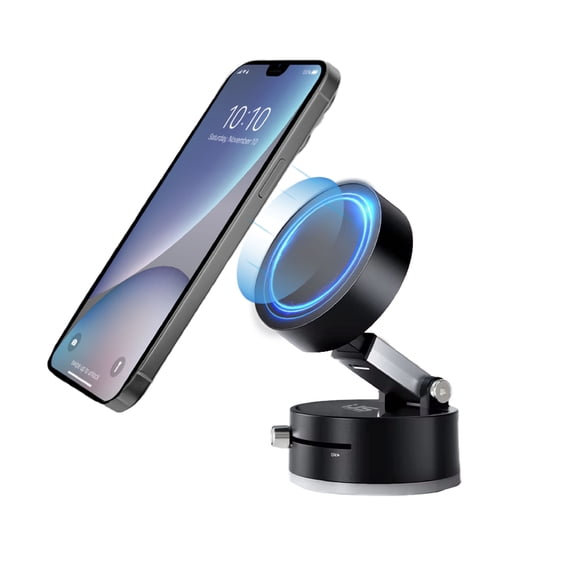IJS Magnetic Phone Holder Suction Mount for Car, Mirrors or Gym, Super Strong Magnets, 360° Adjustable, Upgraded Powerful Suction Lock, Compatible with MagSafe, iPhone & Samsung Phones