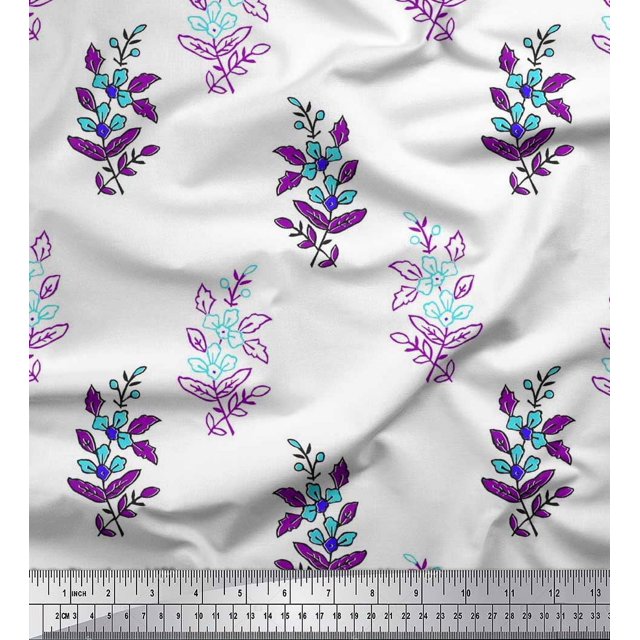 Soimoi Rayon Fabric Leaves & Floral Block Fabric Prints by Yard 42 Inch Wide