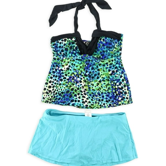 Island Escape Womens It's A Wrap Skirtini 2 Piece Tankini, Black, 8