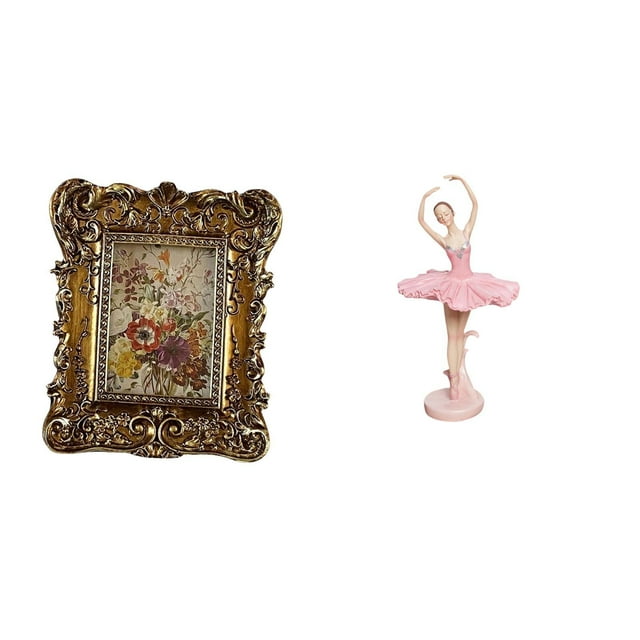 Marco de fotos,Marco de fotos retro Marco de fotos de mesa vintage,Marco de fotos adornado para colgar en la pared,decoración del hogar,Estatua de la bailarina,Estatua de niña de ballet