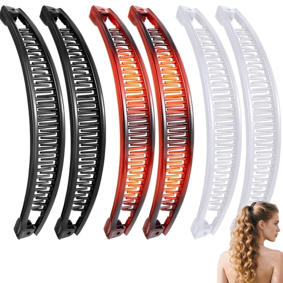 Tutuviw 6 Pcs Banana Hair Clips for Thick Curly Hair,Vintage Clincher Combs for Women Girls,Non-Slip Fish Grip,Double Grip Comb Tortoise Clips Retro Claw Clip Hair Accessories (Black,Brown,White)