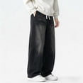 thumbnail image 2 of Mens Elastic Waist Jeans Relaxed Fit Men's Barrel Jeans with Drawstring Size M-5XL Black, 2 of 4