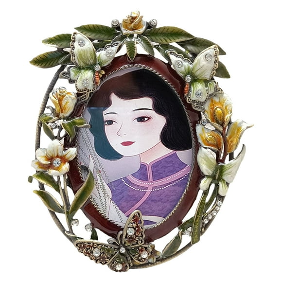 Vintage Picture Frame Alloy Photo Frame Antique Picture Frame with Flower Butterflies