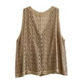 thumbnail image 5 of idosla Womens Floral Crochet Lace Boho Trim Sleeveless Open Front Vest Cardigan (Khaki, One Size), 5 of 5
