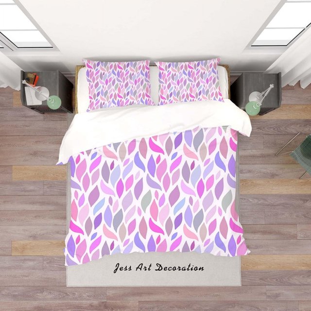 3D Rosa Púrpura Hojas Funda de edredón Set Ropa de cama Set Funda Nórdica Fundas de almohada Sf36