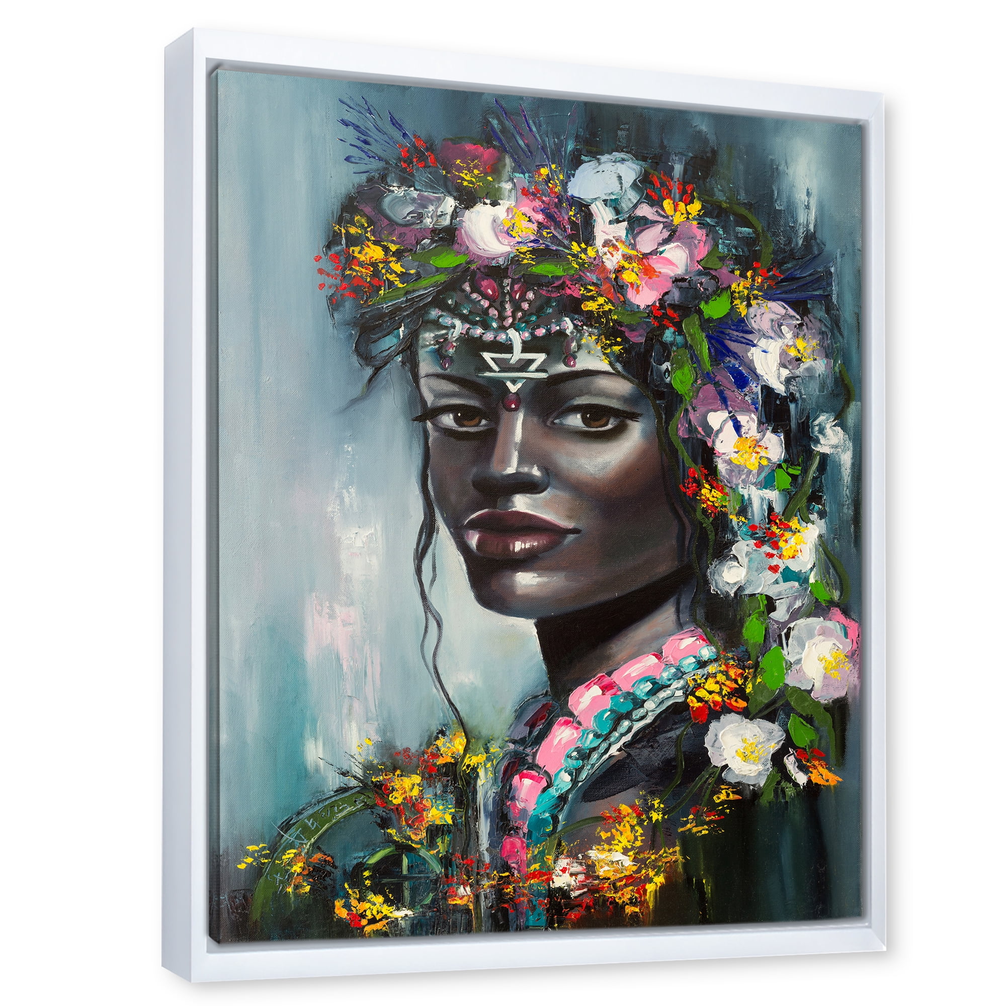 Designart 'Portrait Of Traditional African American Woman' Modern Framed Canvas Wall Art Print