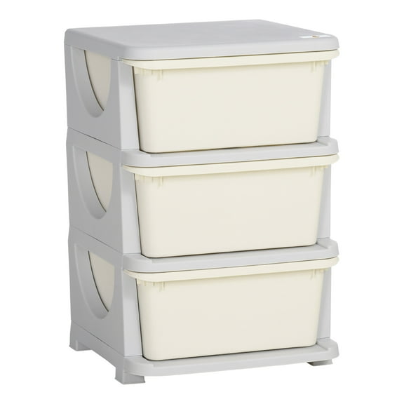 Qaba 3 Tier Kids Storage Unit, 3 Drawer Chest Toy Organizer Plastic Bins for Kids Bedroom Nursery Kindergarten Living Room for Boys Girls Toddlers, Cream White