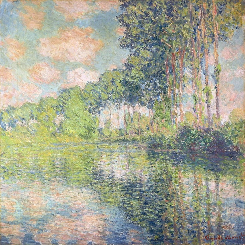 Poplars on the Epte, C.1891 Impressionist River Painting Print Wall Art