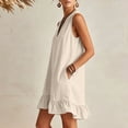 thumbnail image 5 of Horkkom Linen Dress Women V Neck Solid Color Sleeveless Summer Dresses Beach Casual Flowy dresses, S-2XL, 5 of 7