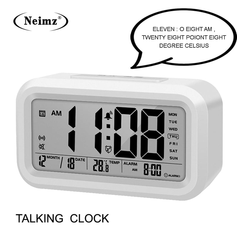 English Talking Clock Speaking Time and Temperature Digital Bedroom Snooze Alarm Clock with Thermometer for Kid Children Wake Up