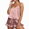 thumbnail image 3 of Womens Pajamas Sets Sexy Silk Satin Ruffled Shorts Sets Sleepwear Satin Shorts Set Womens Pjs Sets, 3 of 6