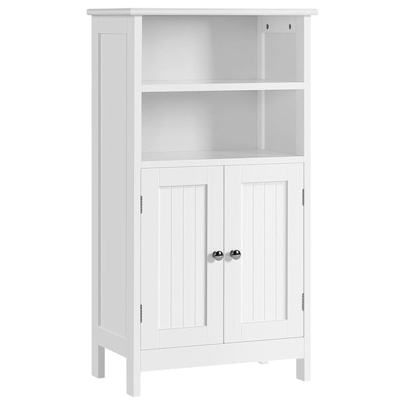 Bathroom Floor Storage Cabinet with 2 Doors and Adjustable Shelf, Side Storage Organizer for Living Room/Hallway, White