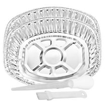 Nicole Fantini Extra Large Heavy-duty Disposable Durable Turkey Roaster Aluminum Pans, Oval Shape for Chicken, Meat, Brisket, Roasting, Baking, Recyclable ALONG WITH ONE FREE 3PCS BASTING SET: 2 Pans