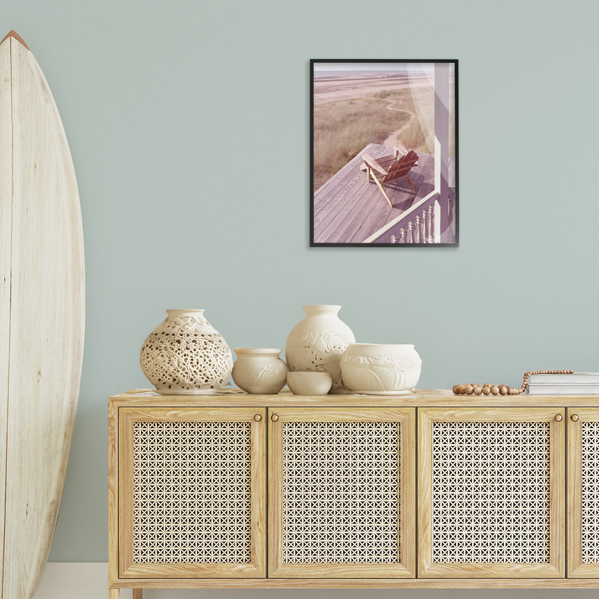 Stupell Industries Hamptons Beach Porch Landscape Painting Black Framed Art Print Wall Art, 24 x 30