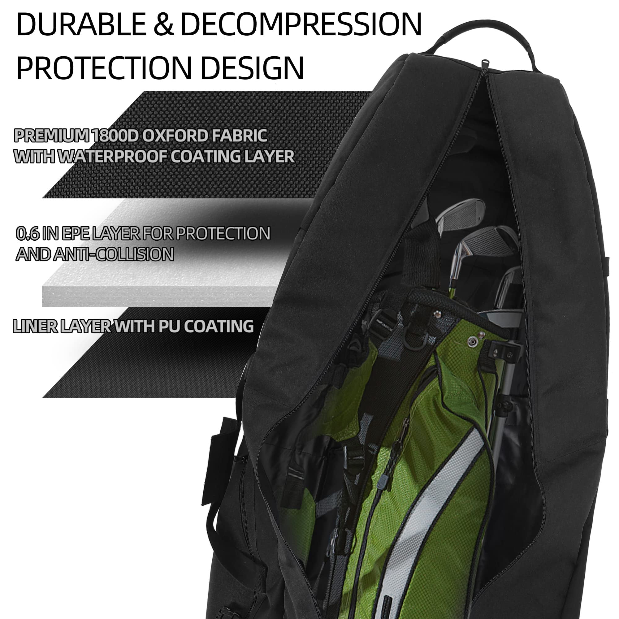 Foldable Padded Golf Travel Bag  Heavy Duty 900d Polyester Club Waterproof Carry Cart With Wheels Soft-sided Spacial Size For Gear Transportation