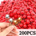 thumbnail image 2 of 200/100/50 piezas de bayas de Navidad de simulación de bayas artificiales, flores rojas, plantas de cereza, decoración para el hogar, fiesta de Navidad, bricolaje, 2 of 5