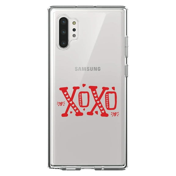 DistinctInk Clear Shockproof Hybrid Case for Galaxy Note 10 PLUS (6.8" Screen) - TPU Bumper Acrylic Back Tempered Glass Screen Protector - XOXO Red Hearts Valentine