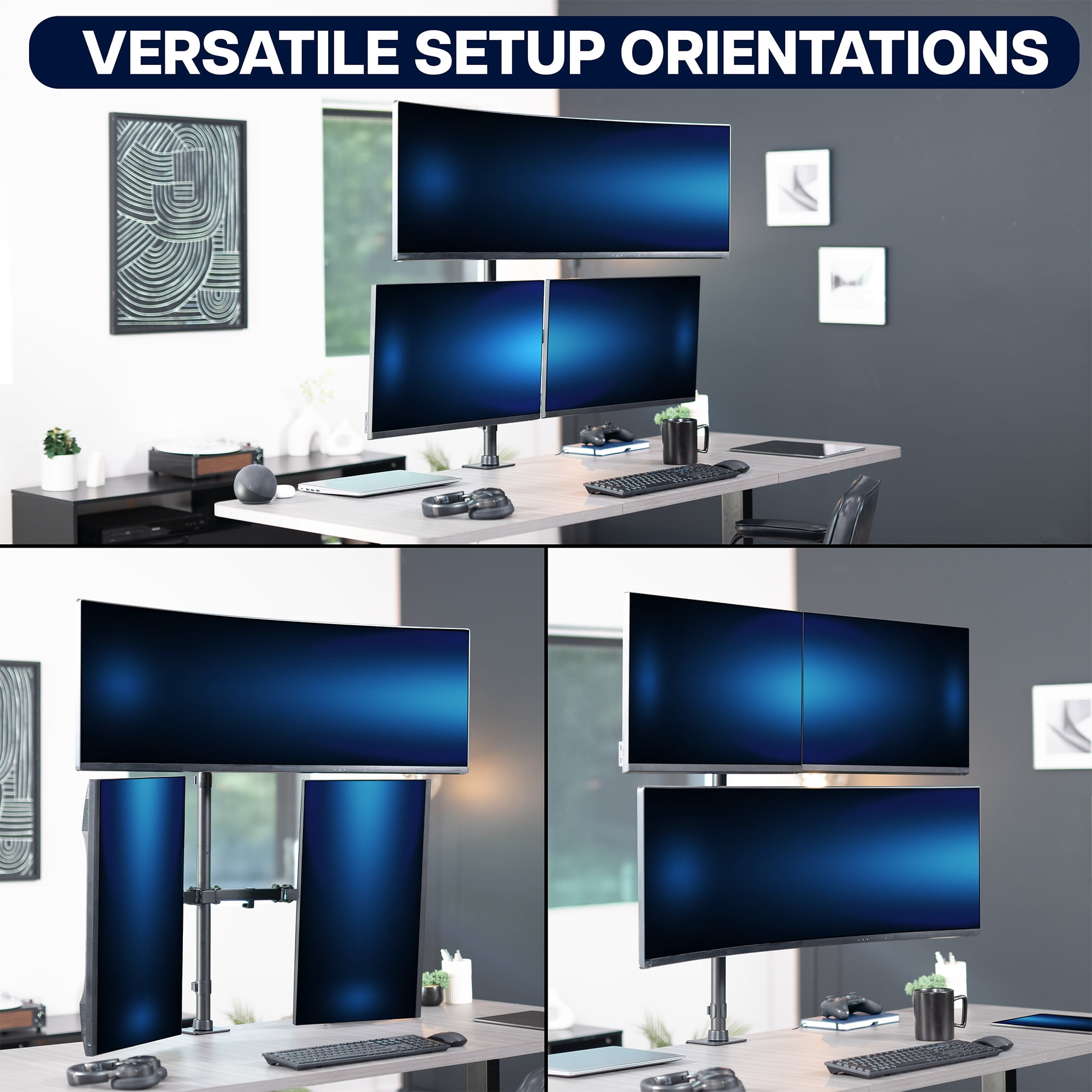 VIVO Triple Computer Monitor Desk Mount, 1 Ultrawide to 49", 2 Standard to 27"