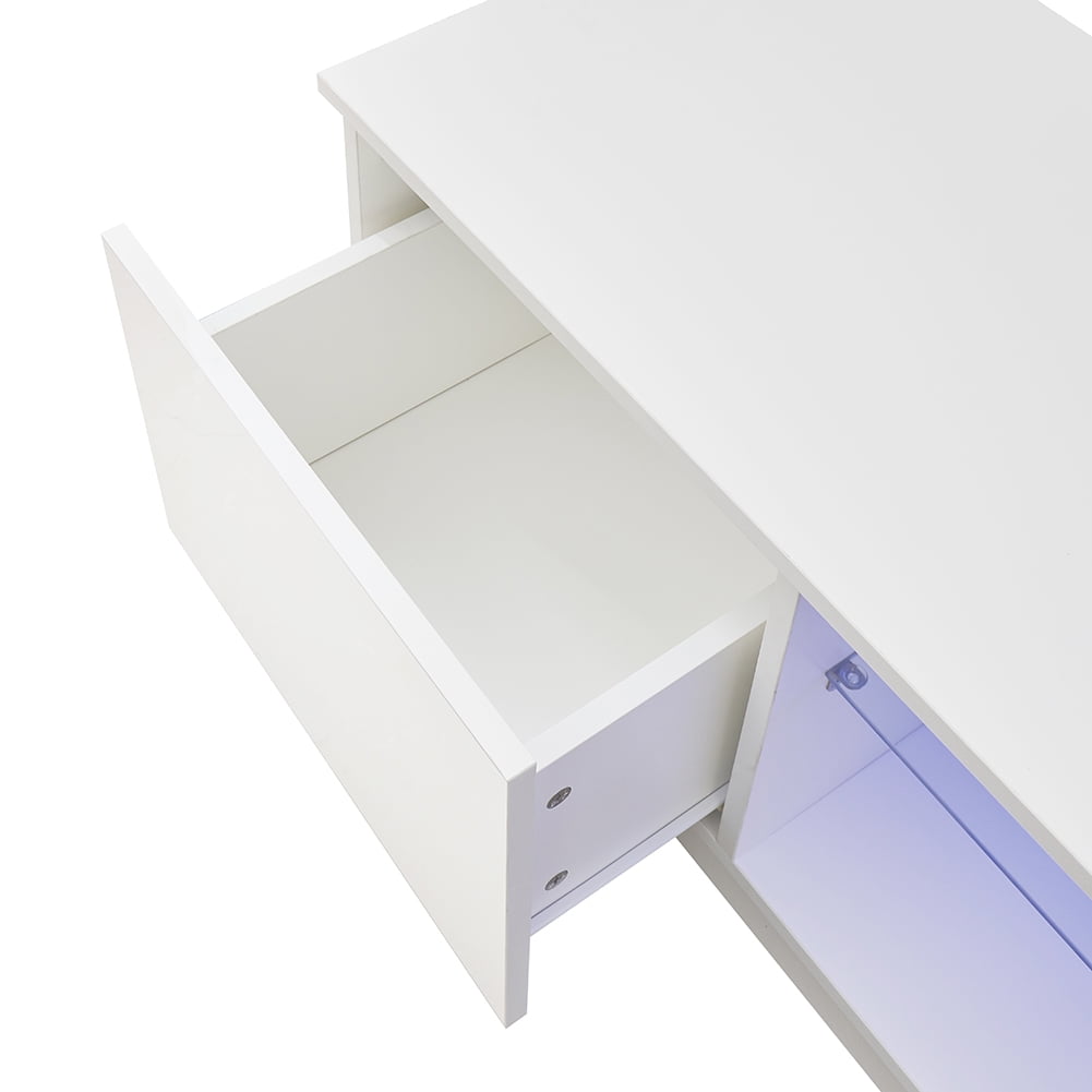 Kepooman TV Stand, TV Cabinet with Drawers and Shelves, Modern TV Stand with Led Light Suitable for Living Room and Bedroom, White Kepooman TV Stand, TV Cabinet with Drawers and Shelves, Modern TV Stand with Led Light Suitable for Living Room and Bedroom, White