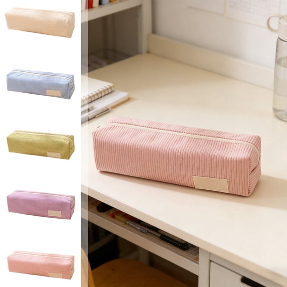 Corduroy pencil case large capacity pen bag organizer, soft corduroy zip pouch 8.46 x 2.36 x 2.36 in, neutral color, lightweight stationery storage