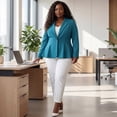 thumbnail image 2 of Agnes Orinda Women's Plus Size St. Patrick's Day Blazer Button Notch Panel Ruffle Peplum Blazers 1X Lake Blue, 2 of 6