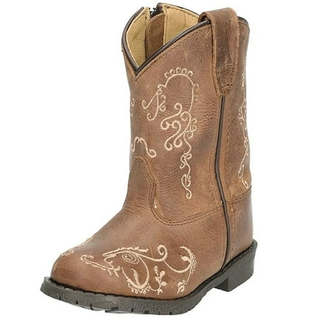 SMOKY MOUNTAIN BOOTS Toddler Girls Hopalong Western Boots Color: Brown Waxed Distress Size: 3 Width: R
