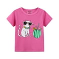 thumbnail image 2 of HILEELANG Little Girl Short Sleeve Tee Shirt Cotton Casual Crewneck Flower Graphic Tops T-Shirts Pink Yellow Green 3 Packs Sets 8T, 2 of 5