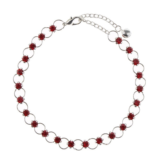 Tobilleras de Cristal de Bohemio Plateadas Plateadas Coloridas para Mujer de 26,5 Cm rojo jinwen Tobillera de cristal plateado plata