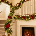 thumbnail image 6 of 6ft Lighted Norfolk Pine Christmas Garland with Large Red Velvet Bows, Pre-Lit Greenery Holiday Swag for Front Door Stair Mantel Fireplace Table Indoor Outdoor Winter Xmas Home Decorations, 6 of 8