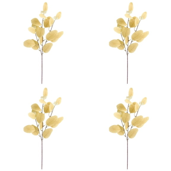 4 Pcs Fall Artificial Eucalyptus Leaves - Silk Silver Dollar Eucalyptus Branches, Autumn Foliage Stems for Home, Fireplace, Wedding & Farmhouse Decor, Yellow, Indoor/Outdoor Decor