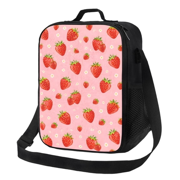 Strawberry Fruit Floral Lunch Bag Insulated Thermal Lunch Box with Shoulder Strap & Handle for Women and Men