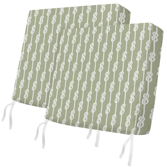 Outdoor Patio Cushion Covers 2 Pack Sage Green Knot Chair Pads Slipcovers with Ties & Zipper Waterproof Ocean Nautical Geometric Stripes Seat Cushion Covers for Outdoor Couch Sofa 22x20 Inch