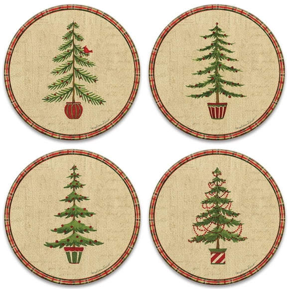 Coasterstone Natural Christmas - Juego De 4 Posavasos (Tamaño Único, Con Respaldo De Corcho)
