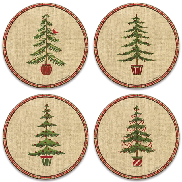 Coasterstone Natural Christmas - Juego De 4 Posavasos (Tamaño Único, Con Respaldo De Corcho)
