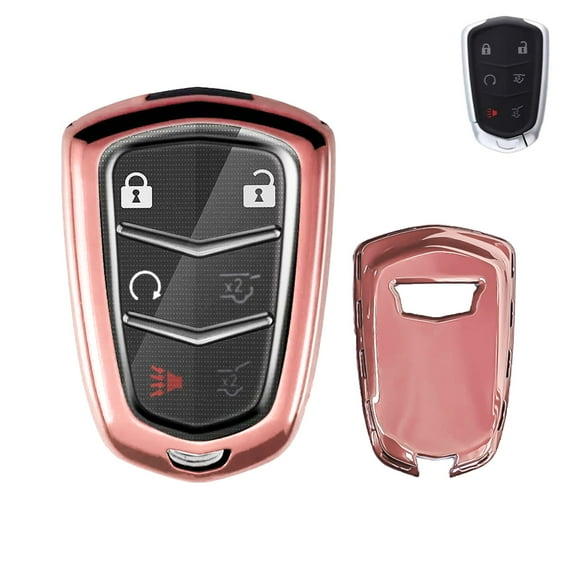 Xotic Tech Pink Soft TPU Remote Control Smart Key Fob Cover Compatible with Cadillac ATS 2013-2019, CT6 2016-2020, XT5 2017-2021, XT4 2018-2021, Escalade 2019-2021,CTS 2014-2021, SRX XTS 2015-2021