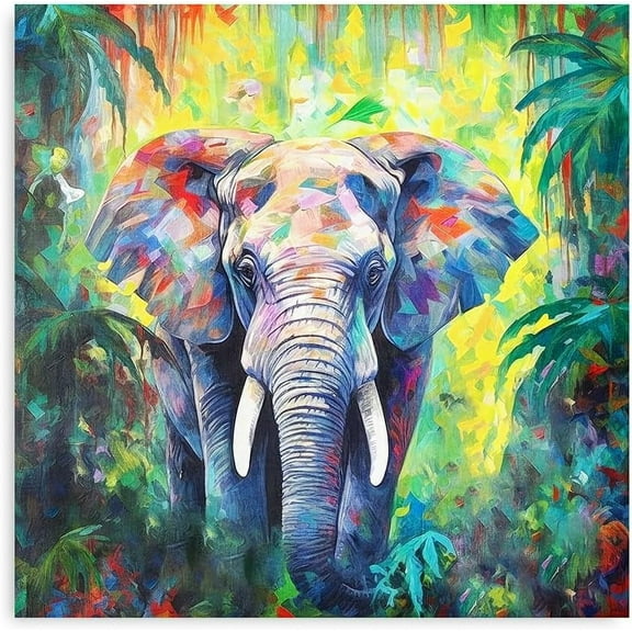 Aaheei Elephant Picture Wall Art Colorful Animal Canvas Tropical Rainforest Elephant Modern Wildlife Artwork for LivingRoom Paintings