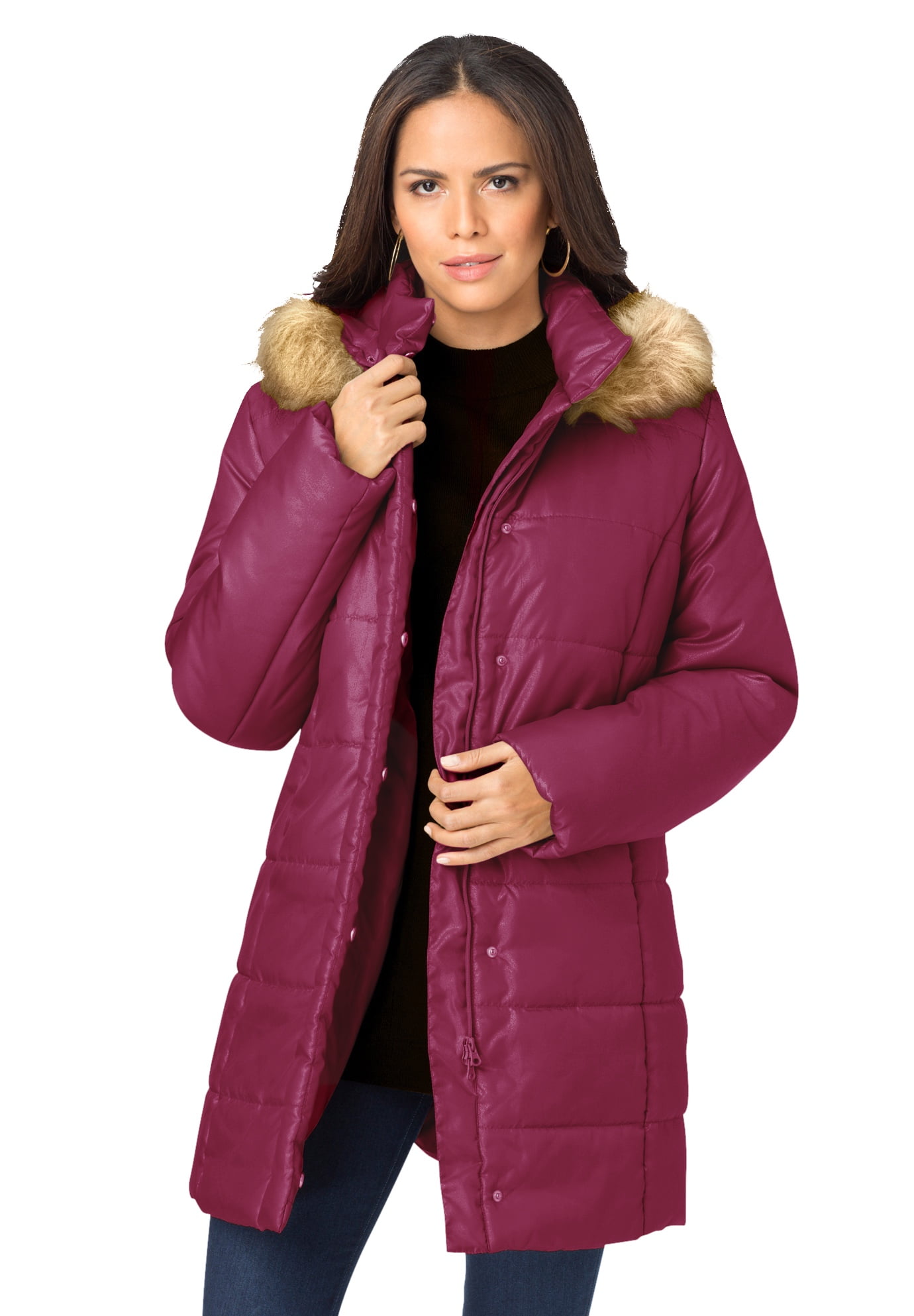 Roaman's Women's Plus Size Classic-Length Puffer Jacket With Hood ...