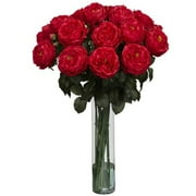 Nearly Natural Fancy Rose Silk Flower Arrangement, Red