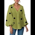 thumbnail image 2 of Blusa Holgada de Larga con Cuello Semiabierto y Lunares Franceses para Mujer Verde Matcha XXL, 2 of 10