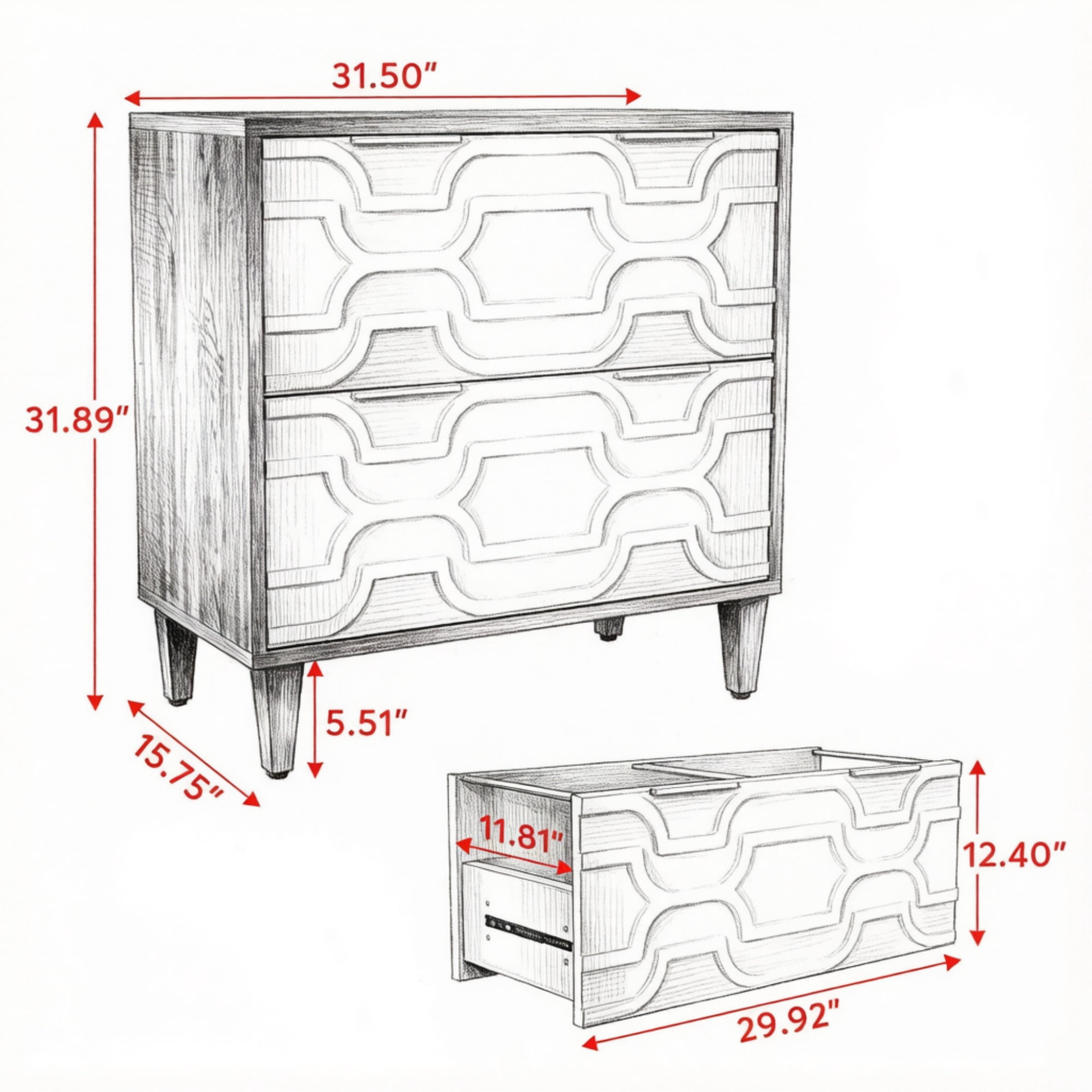 2-Drawer Filing Cabinet with Adjustable Rods and Solid Wood Legs