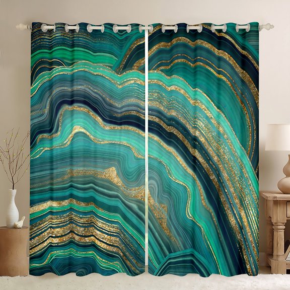 Homewish Boys Girls Abstract Gradient Marble Black Out Curtains,Marbling Watercolor Curtains Pack of 2 (42x63 Each),Gold Metallic Stone Pattern Bedroom Curtains,Microfiber Bedroom Decor
