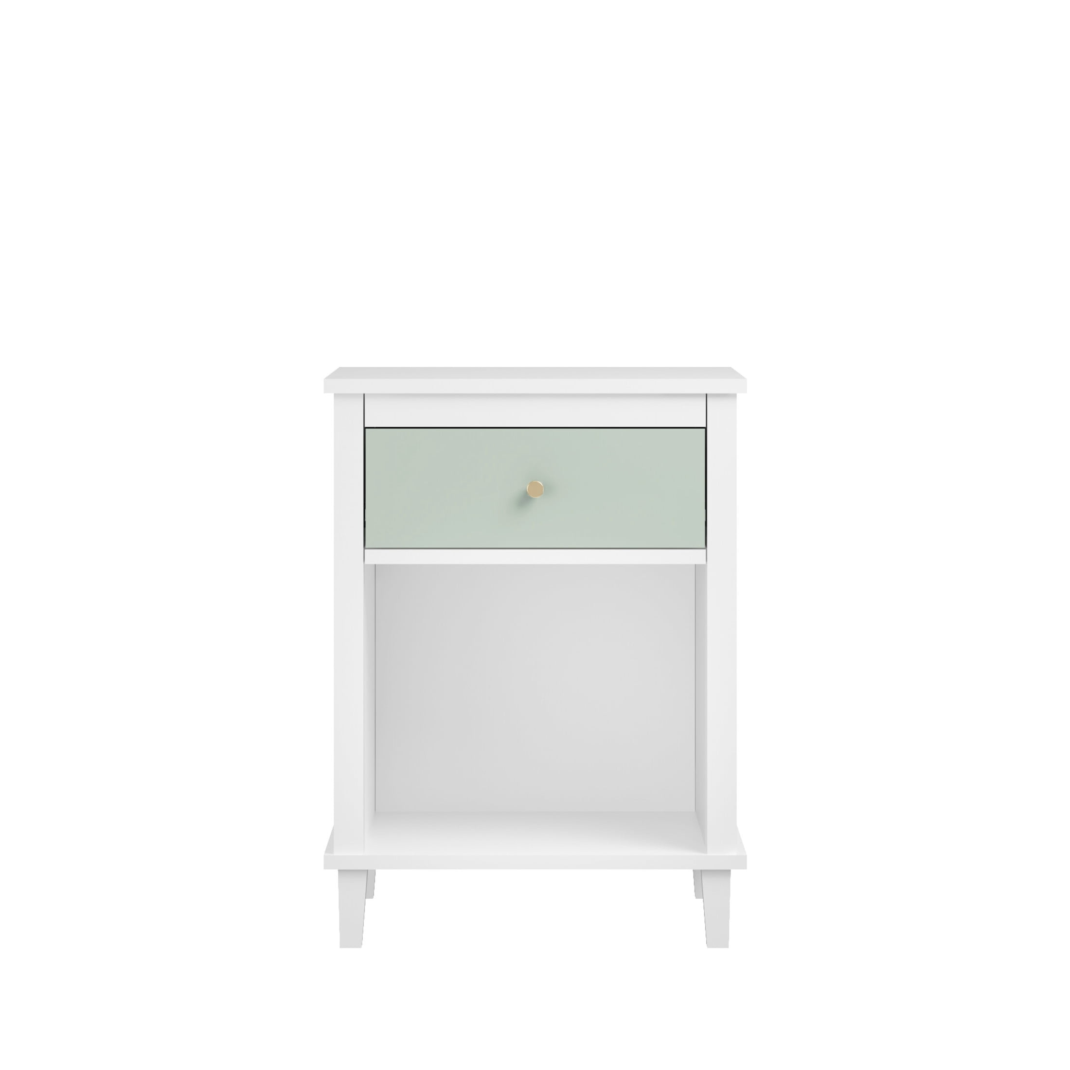 Reina Noble House 26.8" Wooden Nightstand with Drawer & Shelf for Kids' Room, Gold Handle, White & Sage Green