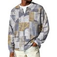 thumbnail image 2 of Nokdvo Waffle Knit Long Sleeve Men Sherpa Plaid 1/4 Button Up Henley Casual Sweatshirt Fall Winter Quilted Knit Solid Color Loose Tops,Light Blue L, 2 of 6