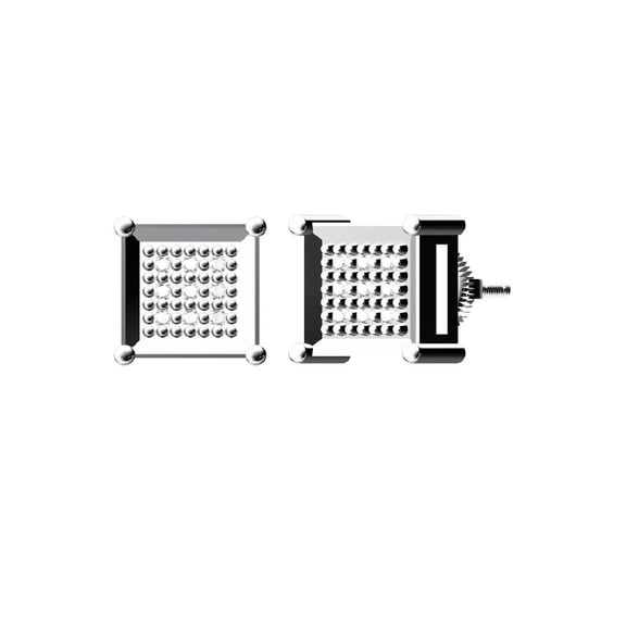 King of Bling's 925 Sterling Silver 0.05ct Small Diamond Women's & Men's White Square Earring