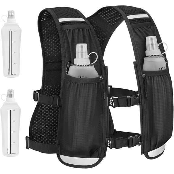 Klamerit Running Vest for Women Men, Lightweight Hydration Vest with Dual 500ML Soft Flasks, Water Backpack Hydration Pack, Adjustable Running Tail Chest Bag
