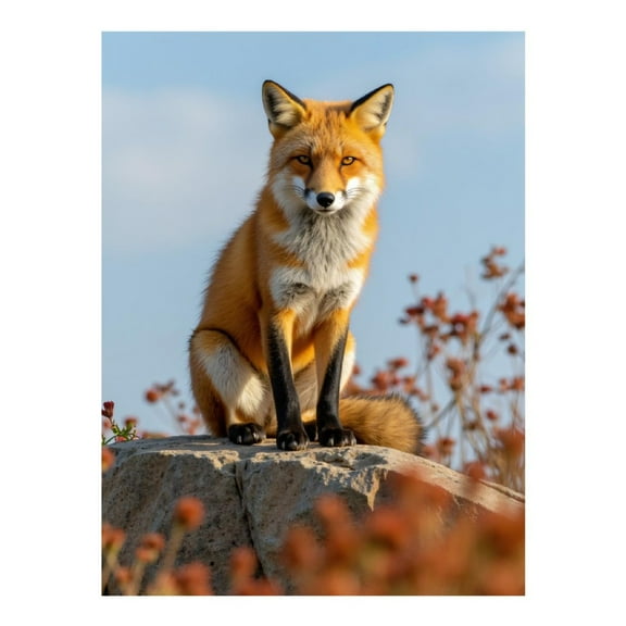 Diamond Art Kit for Adults, Red Fox Sitting On Rock Diamond Painting for Adults Beginners, DIY Diamond Art Painting Kits, 5D Diamond Painting Crafts for Home Decor 12x16 Frameless